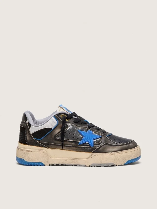 Zapatillas Forty2 para hombre en gomaespuma negra y piel, con estrella de TPU y lengüeta trasera de piel negra