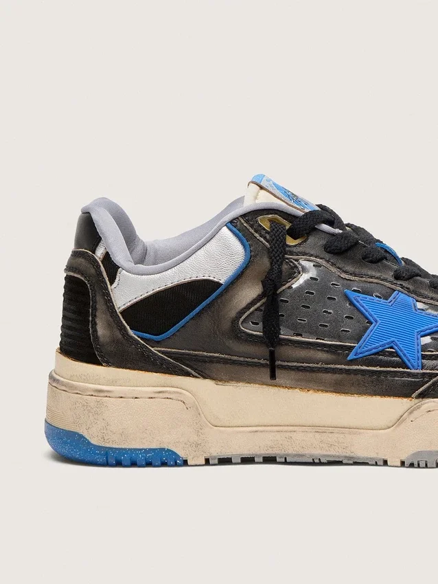Zapatillas Forty2 para hombre en gomaespuma negra y piel, con estrella de TPU y lengüeta trasera de piel negra