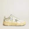 Zapatillas Forty2 para mujer en piel blanca con cordones con cristales Swarovski y estrella de TPU gris