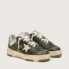 Zapatillas Forty2 para hombre en piel verde y nailon color crema con estrella de TPU y lengüeta del talón de piel plateada