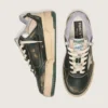 Zapatillas Forty2 para hombre en piel verde y nailon color crema con estrella de TPU y lengüeta del talón de piel plateada