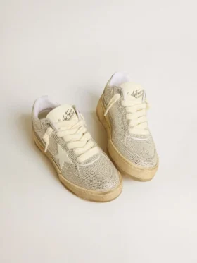 Zapatillas Forty2 para mujer en piel blanca y cristales Swarovski con estrella blanca