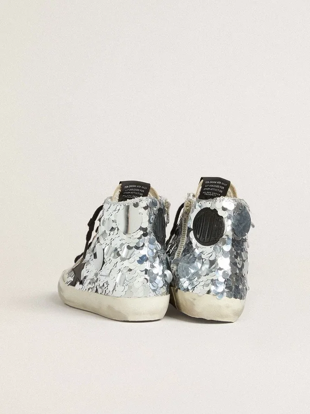 Zapatillas Francy para mujer de nailon con lentejuelas plateadas por toda la superficie y una estrella de piel negra