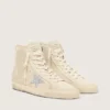 Zapatillas Francy para mujer en ante beige con estrella plateada brillante