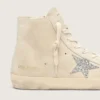 Zapatillas Francy para mujer en ante beige con estrella plateada brillante