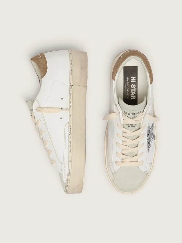 Zapatillas Hi Star para mujer con estrella plateada brillante y lengüeta del talón de nubuck gris paloma