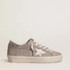 Zapatillas Hi Star para mujer en ante beige con estrella de piel laminada y lengüeta del tacón con purpurina