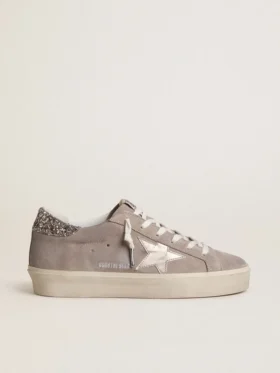 Zapatillas Hi Star para mujer en ante beige con estrella de piel laminada y lengüeta del tacón con purpurina