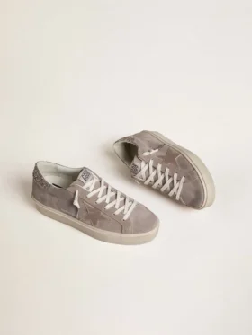 Zapatillas Hi Star para mujer en ante beige con estrella de piel laminada y lengüeta del tacón con purpurina