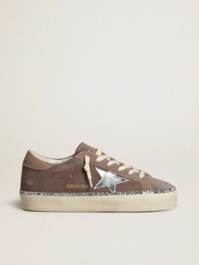 Zapatillas Hi Star para mujer en ante con estrella de piel plateada y lengüeta del talón de piel