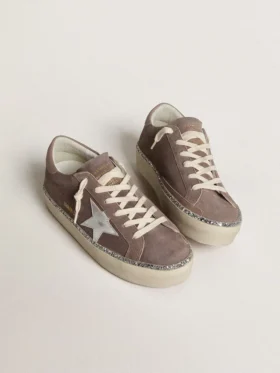 Zapatillas Hi Star para mujer en ante con estrella de piel plateada y lengüeta del talón de piel