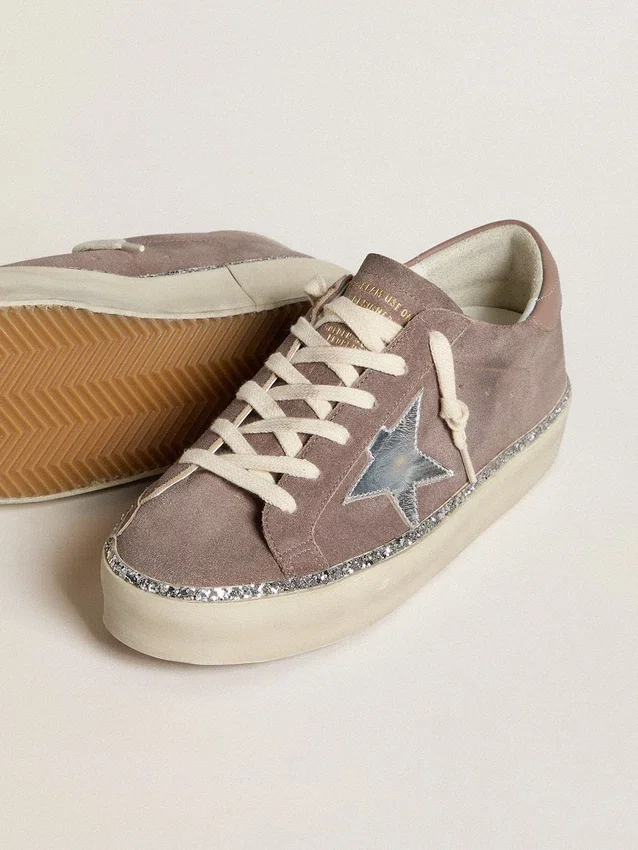 Zapatillas Hi Star para mujer en ante con estrella de piel plateada y lengüeta del talón de piel