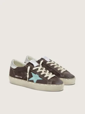 Zapatillas Hi Star para mujer en ante gris oscuro con estrella verde aguamarina