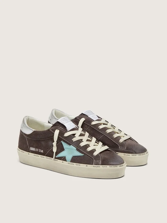 Zapatillas Hi Star para mujer en ante gris oscuro con estrella verde aguamarina