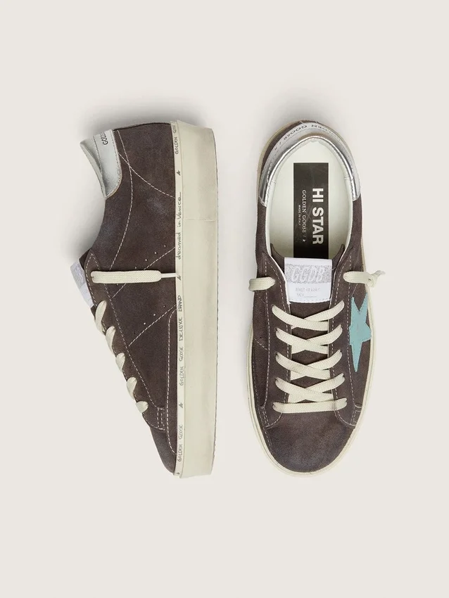 Zapatillas Hi Star para mujer en ante gris oscuro con estrella verde aguamarina