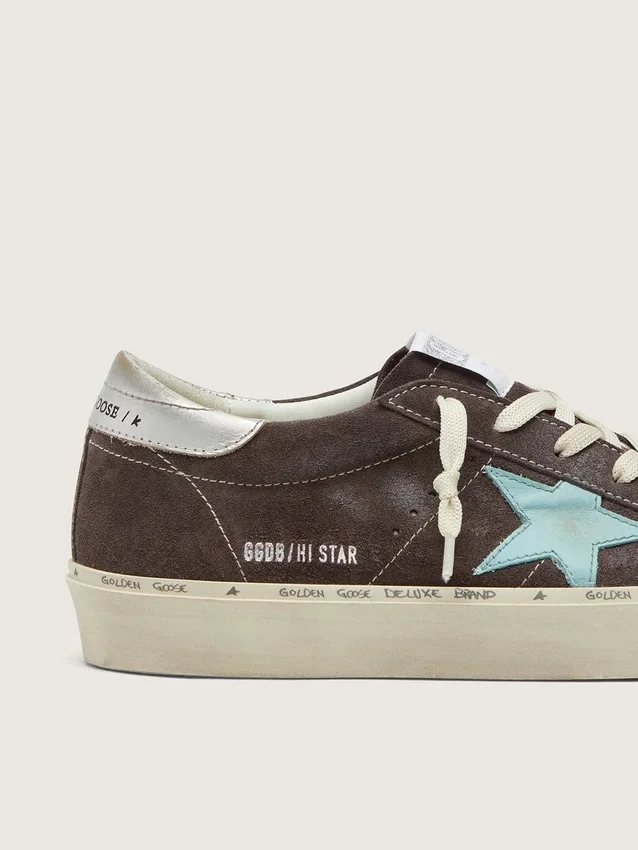Zapatillas Hi Star para mujer en ante gris oscuro con estrella verde aguamarina