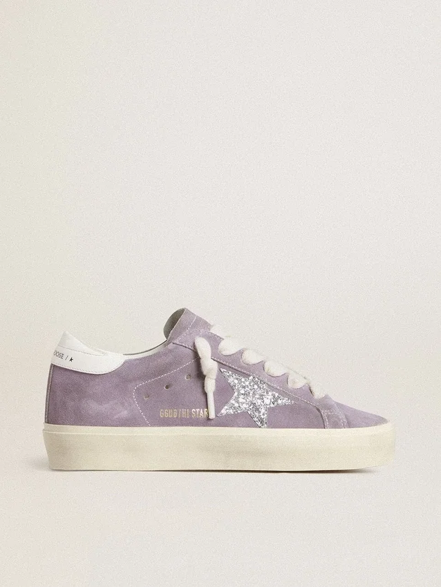 Zapatillas Hi Star para mujer en ante morado con estrella plateada con purpurina
