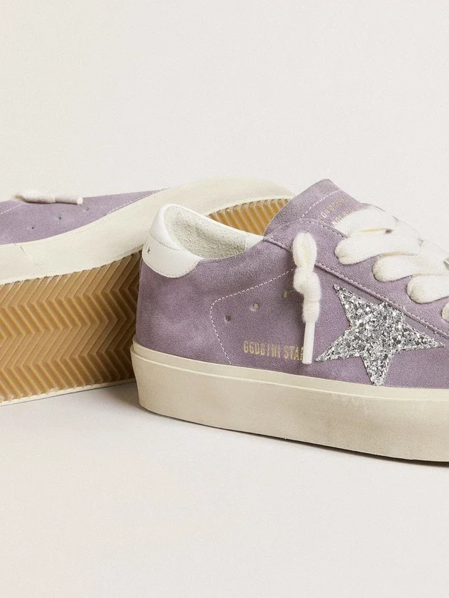 Zapatillas Hi Star para mujer en ante morado con estrella plateada con purpurina