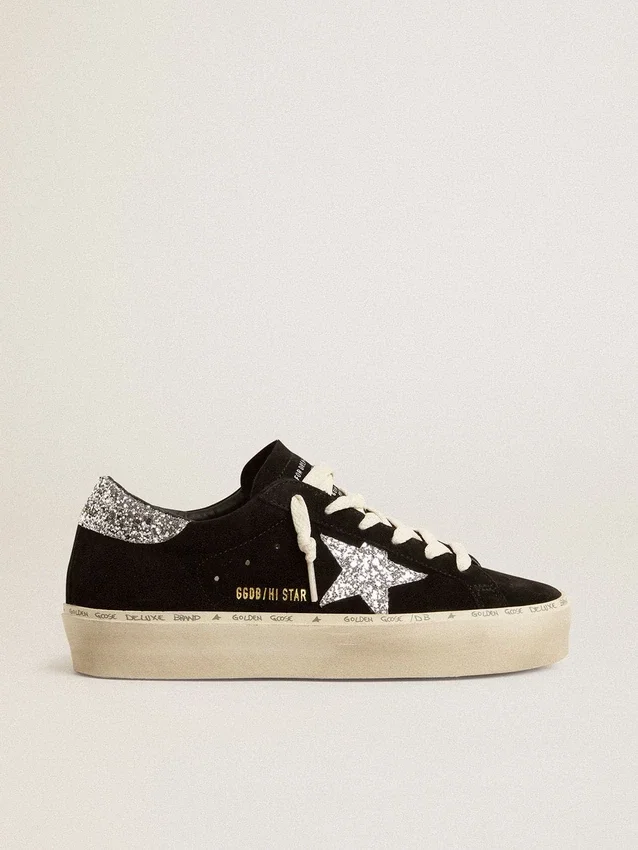Zapatillas Hi Star para mujer en ante negro con estrella plateada brillante