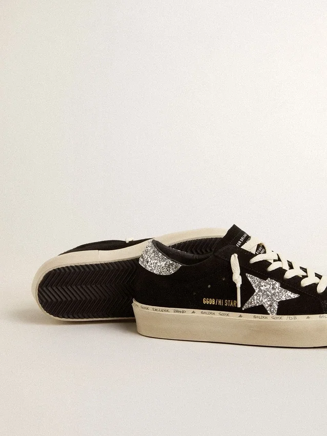 Zapatillas Hi Star para mujer en ante negro con estrella plateada brillante