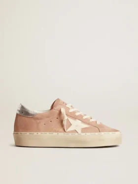 Zapatillas Hi Star para mujer en ante rosa con estrella color crema y lengüeta del talón de piel plateada