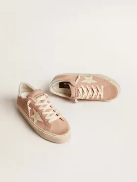 Zapatillas Hi Star para mujer en ante rosa con estrella color crema y lengüeta del talón de piel plateada