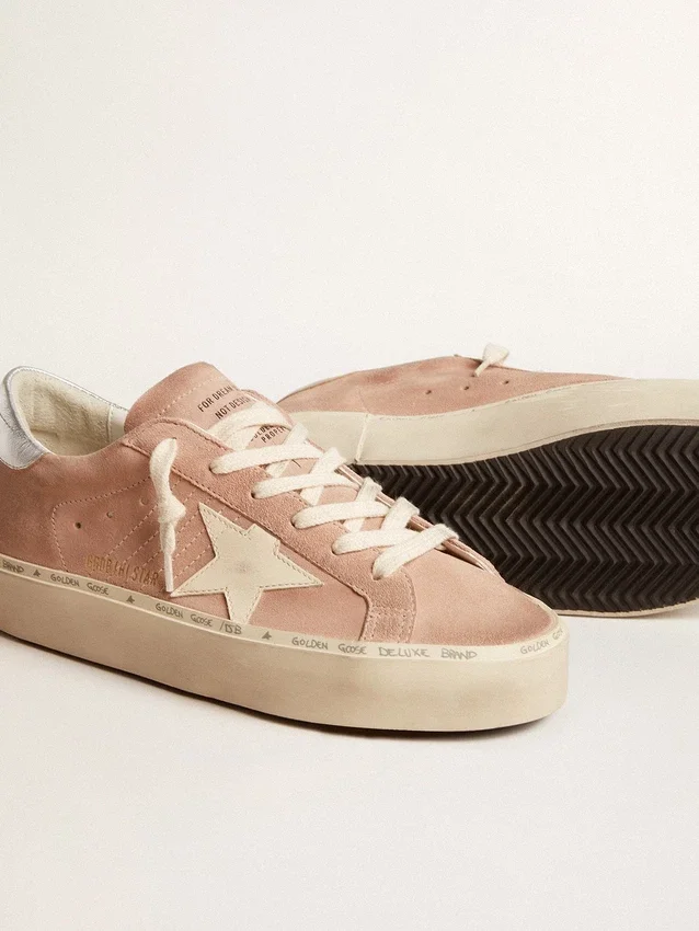 Zapatillas Hi Star para mujer en ante rosa con estrella color crema y lengüeta del talón de piel plateada