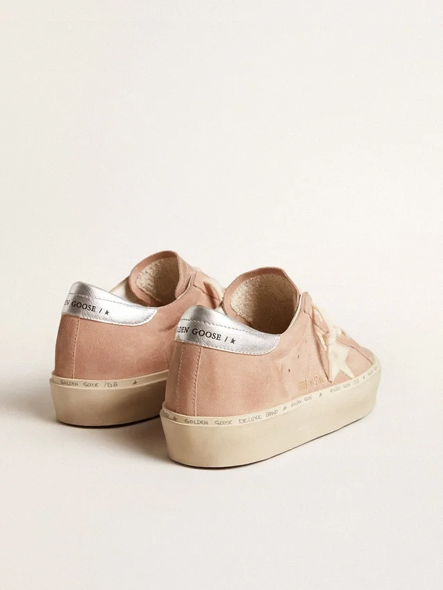 Zapatillas Hi Star para mujer en ante rosa con estrella color crema y lengüeta del talón de piel plateada