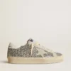 Zapatillas Hi Star para mujer en brillo plateado con estrella de ante y lengüeta del talón blanca