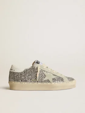 Zapatillas Hi Star para mujer en brillo plateado con estrella de ante y lengüeta del talón blanca