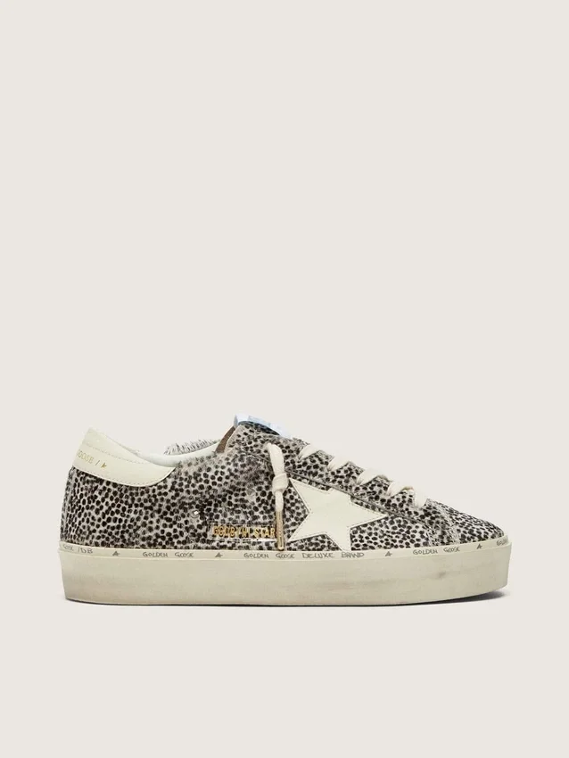 Zapatillas Hi Star para mujer en piel de potro en blanco y negro con estrella de cuero blanco