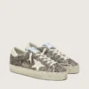 Zapatillas Hi Star para mujer en piel de potro en blanco y negro con estrella de cuero blanco