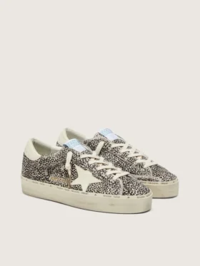Zapatillas Hi Star para mujer en piel de potro en blanco y negro con estrella de cuero blanco