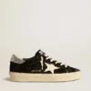 Zapatillas Hi Star para mujer en piel negra con lengüeta del talón con purpurina plateada