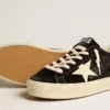 Zapatillas Hi Star para mujer en piel negra con lengüeta del talón con purpurina plateada