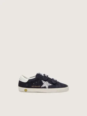Zapatillas «Junior Old School» de ante azul con estrella plateada brillante y lengüeta de cuero blanco en el talón