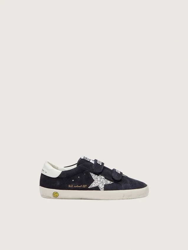 Zapatillas «Junior Old School» de ante azul con estrella plateada brillante y lengüeta de cuero blanco en el talón