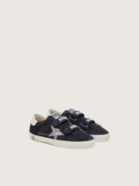 Zapatillas «Junior Old School» de ante azul con estrella plateada brillante y lengüeta de cuero blanco en el talón