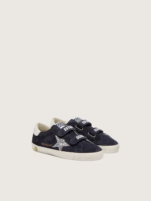 Zapatillas «Junior Old School» de ante azul con estrella plateada brillante y lengüeta de cuero blanco en el talón