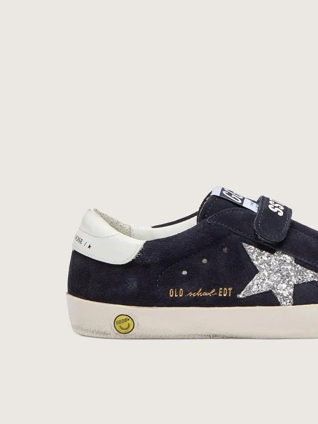 Zapatillas «Junior Old School» de ante azul con estrella plateada brillante y lengüeta de cuero blanco en el talón