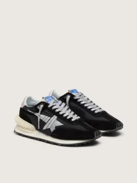 Zapatillas Marathon para hombre con parte superior de nailon ripstop negro y estrella plateada