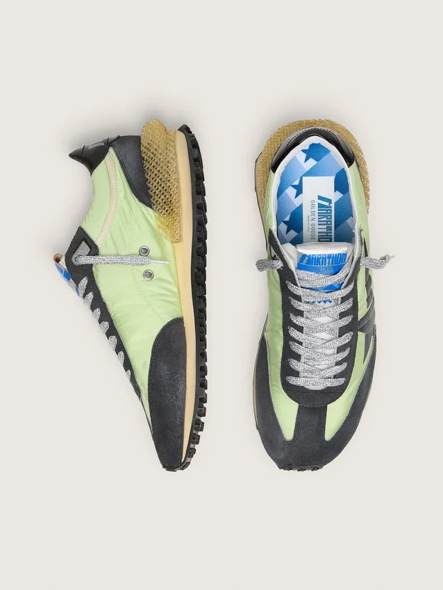 Zapatillas Marathon para hombre con parte superior de nailon verde y estrella negra