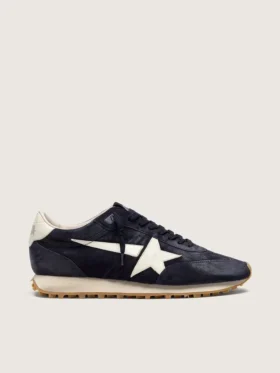 Zapatillas Marathon para mujer en ante azul marino con estrella y lengüeta del talón de piel