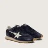 Zapatillas Marathon para hombre en ante azul marino con estrella y lengüeta del talón de piel blanca