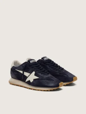 Zapatillas Marathon para hombre en ante azul marino con estrella y lengüeta del talón de piel blanca