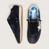 Zapatillas Marathon para hombre en ante azul marino con estrella y lengüeta del talón de piel blanca