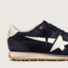 Zapatillas Marathon para hombre en ante azul marino con estrella y lengüeta del talón de piel blanca