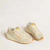 Zapatillas Marathon para hombre en nailon beige y piel gris con estrella estampada en beige