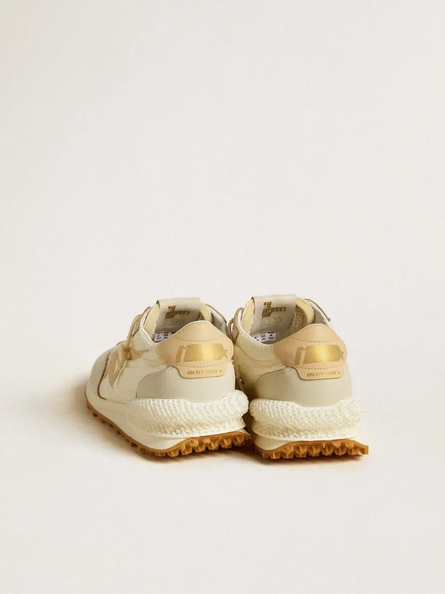 Zapatillas Marathon para hombre en nailon beige y piel gris con estrella estampada en beige
