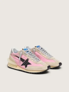 Zapatillas Marathon para hombre en nailon rosa y ante dorado con estrella estampada en negro
